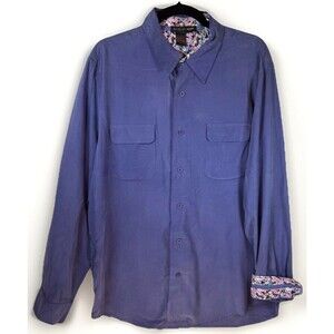 Tulliano Shirt XL Silk Blue Long Sleeve Button-Up‎ Pockets Floral Cuffs Collar